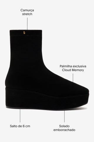 Bota Flatform Dani Camurça Preto