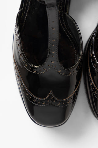 Sandália Flatform Luna Couro Verniz Preto Sandal Larroudé