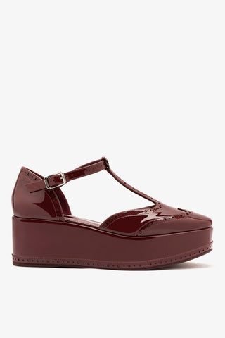 Sandália Flatform Luna Couro Verniz Bordô Sandal Larroudé