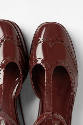 Sandália Flatform Luna Couro Verniz Bordô Sandal Larroudé