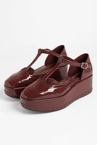 Sandália Flatform Luna Couro Verniz Bordô Sandal Larroudé