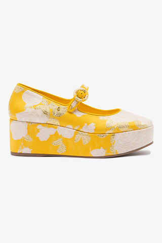 Larroudé x Markarian: Flatform Blair Brocado Amarelo