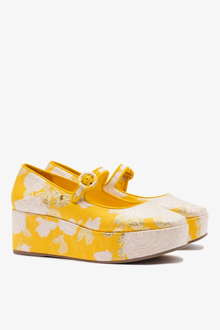 Larroudé x Markarian: Flatform Blair Brocado Amarelo Womens - Shoes - Flatforms Larroudé x Markarian