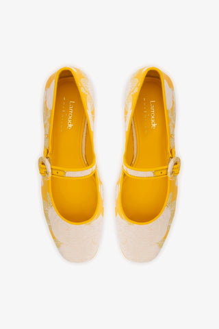 Larroudé x Markarian: Flatform Blair Brocado Amarelo Womens - Shoes - Flatforms Larroudé x Markarian