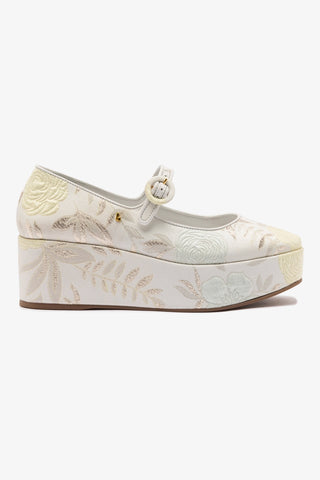 Larroudé x Markarian: Flatform Blair Brocado Off White