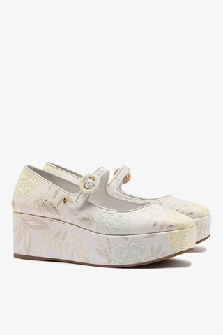 Larroudé x Markarian: Flatform Blair Brocado Off White Womens - Shoes - Flatforms Larroudé x Markarian
