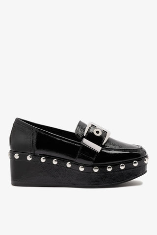 Mocassim Flatform Stewart Couro Verniz Preto Flatform Larroudé