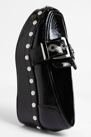 Mocassim Flatform Stewart Couro Verniz Preto Flatform Larroudé