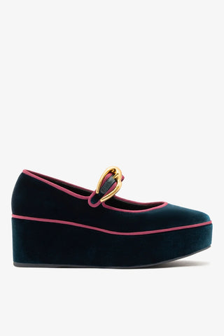 Flatform Verona Veludo Azul Flatform Larroude