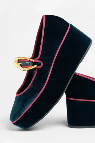 Flatform Verona Veludo Azul Flatform Larroude