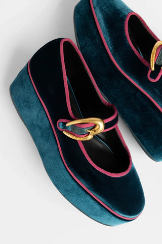 Flatform Verona Veludo Azul Flatform Larroude