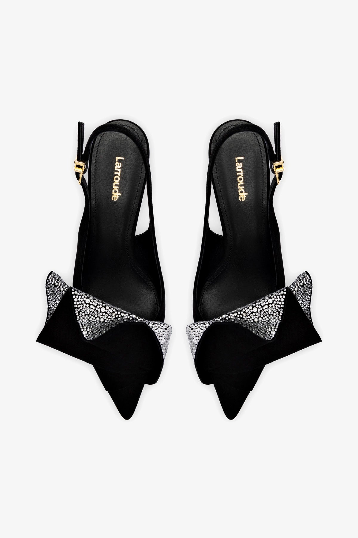 Loulou Ruffle Pump In Black Suede and Crystals