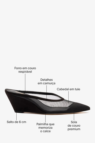 Mule Loulou Mesh Camurça Preto