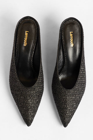 Mule Loulou Ráfia Preto Mule Larroude