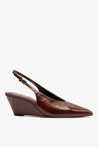 Slingback Loulou Couro Verniz Marrom Pump Larroudé