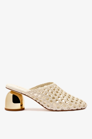 Mule Dew Drop Macramê Couro Off White Womens - Shoes - Mules Larroudé