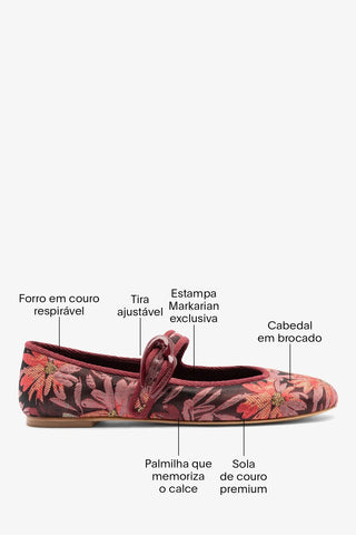 Larroudé by Markarian: Sapatilha Verona Brocado Floral Bordô Ballet Larroudé