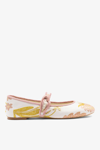 Larroudé by Markarian: Sapatilha Verona Brocado Floral Off White Ballet Larroudé