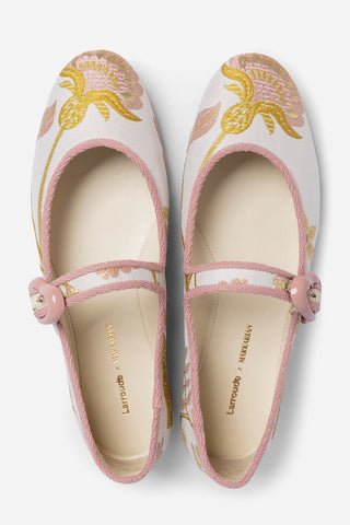 Larroudé by Markarian: Sapatilha Verona Brocado Floral Off White Ballet Larroudé