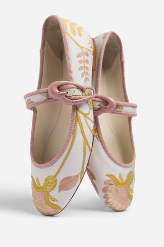 Larroudé by Markarian: Sapatilha Verona Brocado Floral Off White Ballet Larroudé