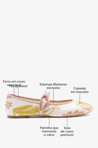 Larroudé by Markarian: Sapatilha Verona Brocado Floral Off White Ballet Larroudé