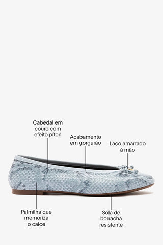 Sapatilha Pavlova Couro Cobra Azul Ballet Larroudé