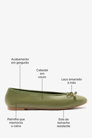 Sapatilha Pavlova Couro Verde Ballet Larroudé