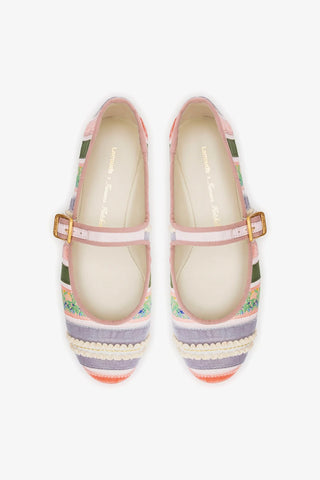 Larroudé x Tanner Fletcher: Sapatilha Ribbons & Ruffles Patchwork Multicor Ballerina Larroudé x Tanner Fletcher