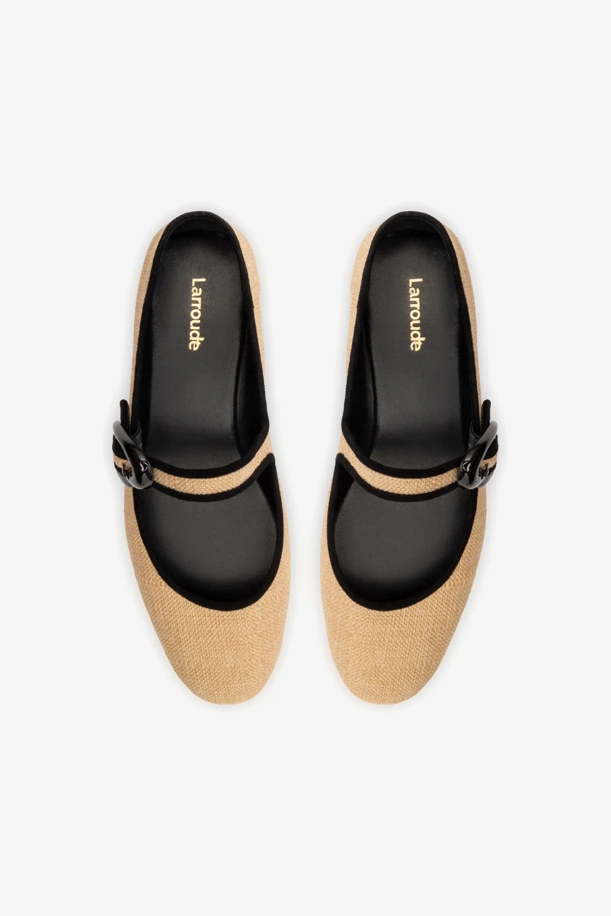 Verona Ballet Flat In Beige Raffia and Black Trimming