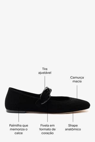Sapatilha Verona Camurça Preto Ballerina Larroudé