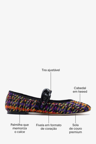 Sapatilha Verona Tweed Estampado Multicor Ballet Larroudé