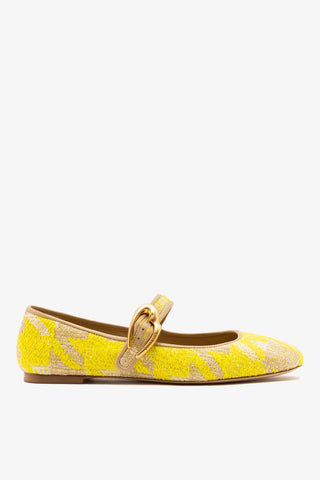 Sapatilha Verona Malha Estampado Amarelo Ballet Larroude