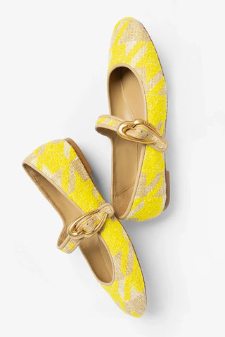 Sapatilha Verona Malha Estampado Amarelo Ballet Larroude