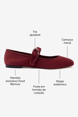 Sapatilha Verona Camurça Bordô Ballerina Larroudé