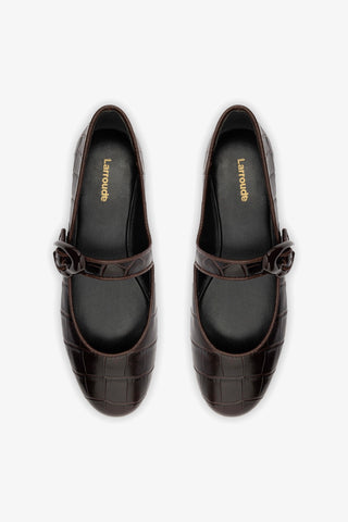 Sapatilha Verona Couro Croco Marrom Womens - Shoes - Flats Larroudé