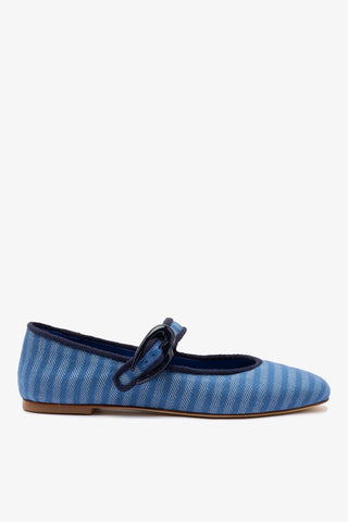 Sapatilha Verona Lona Listrada Azul Ballerina Larroudé