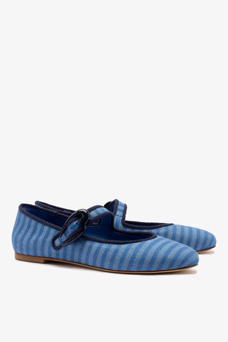 Sapatilha Verona Lona Listrada Azul Ballerina Larroudé