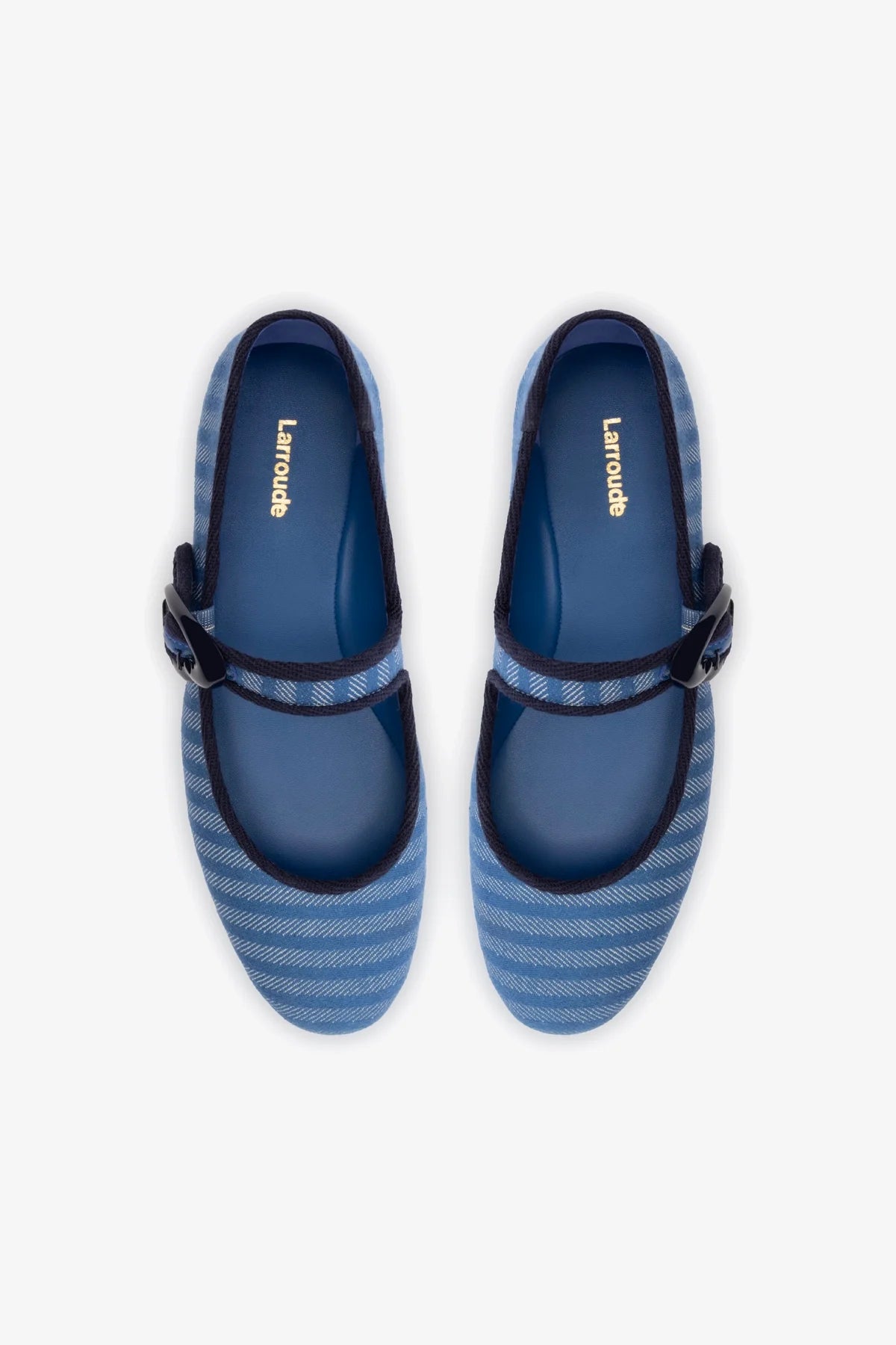 Verona Ballet Flat In Egyptian Blue Striped Fabric and Navy Trimming