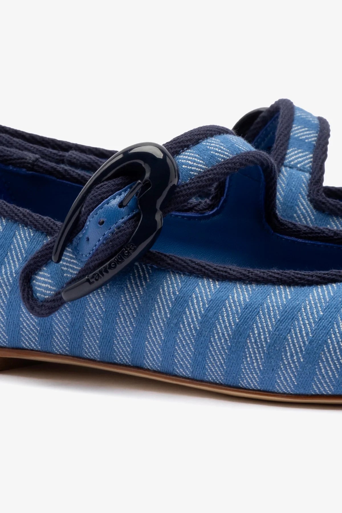 Verona Ballet Flat In Egyptian Blue Striped Fabric and Navy Trimming