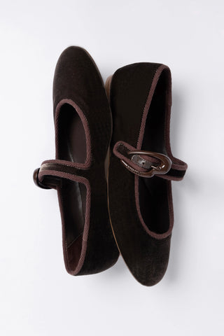 Sapatilha Verona Veludo Marrom Flat Larroudé