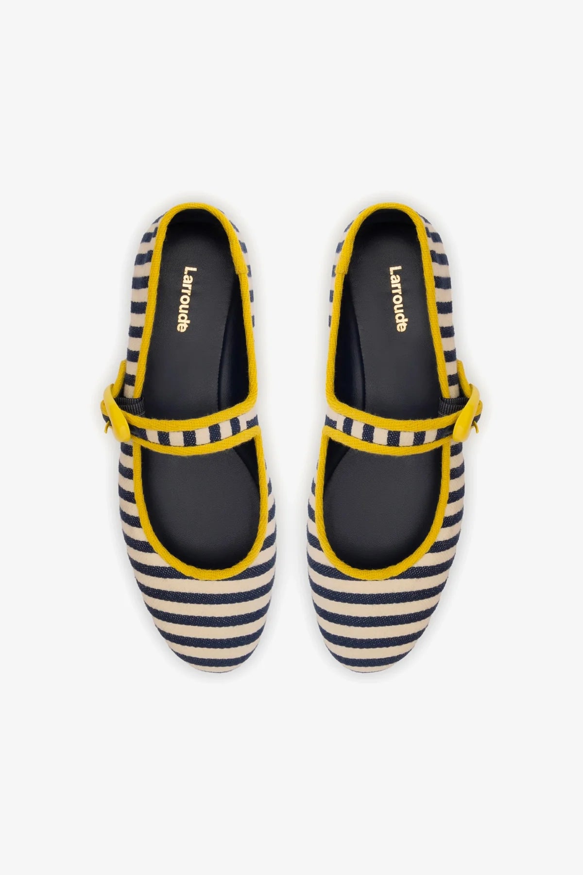 Verona Ballet Flat In Navy and Natural Striped Fabric and Lemonade Trimming