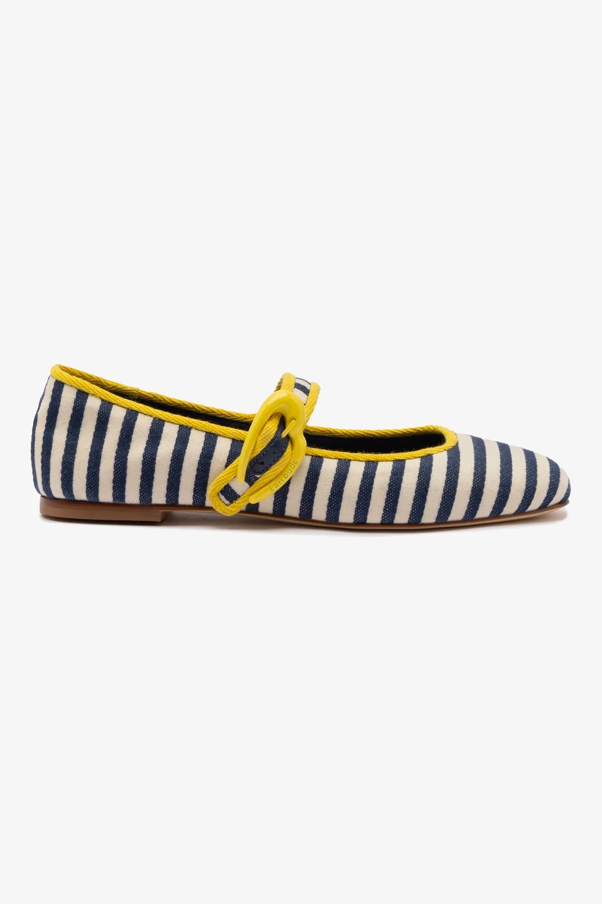 Verona Ballet Flat In Navy and Natural Striped Fabric and Lemonade Trimming