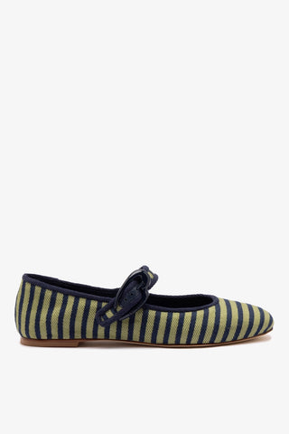 Sapatilha Verona Lona Listrada Verde e Azul Ballerina Larroudé