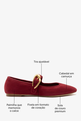 Sapatilha Verona Camurça Vermelho Ballet Larroudé