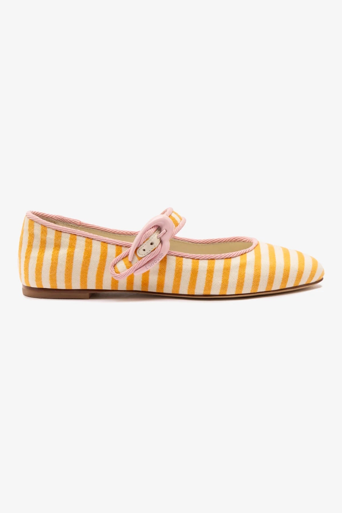 Verona Ballet Flat In Marigold and Natural Striped Fabric and Tulip Trimming