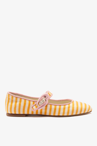 Sapatilha Verona Lona Listrada Laranja Off White e Rosa Ballerina Larroudé
