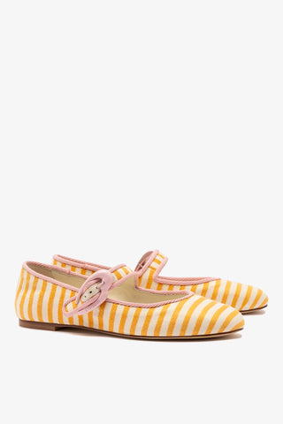 Sapatilha Verona Lona Listrada Laranja Off White e Rosa Ballerina Larroudé