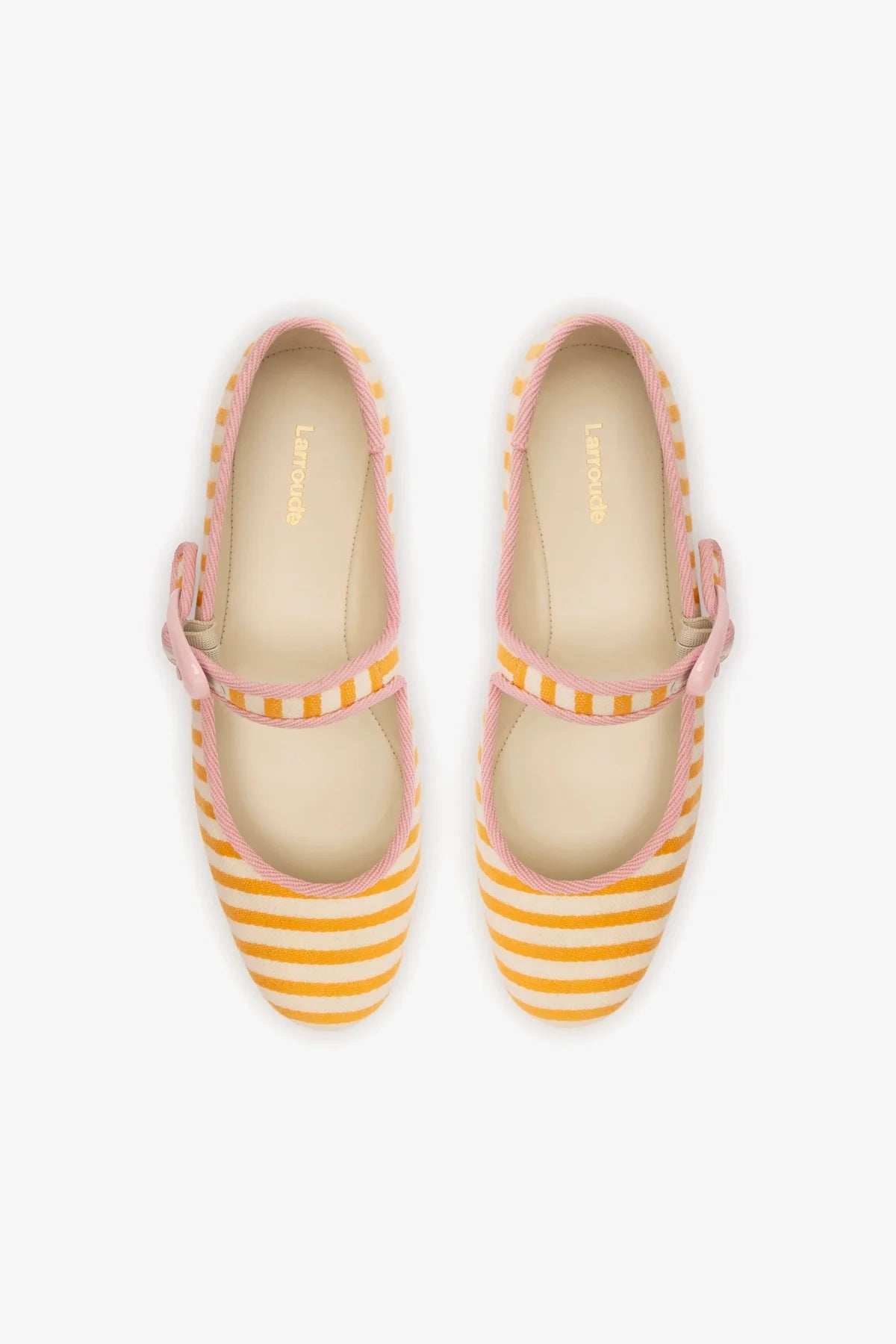 Verona Ballet Flat In Marigold and Natural Striped Fabric and Tulip Trimming