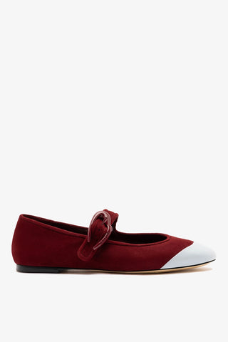 Sapatilha Verona Duo Camurça Bordô e Couro Azul Flat Larroudé