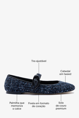 Sapatilha Verona Tweed Estampado Azul Ballet Larroudé